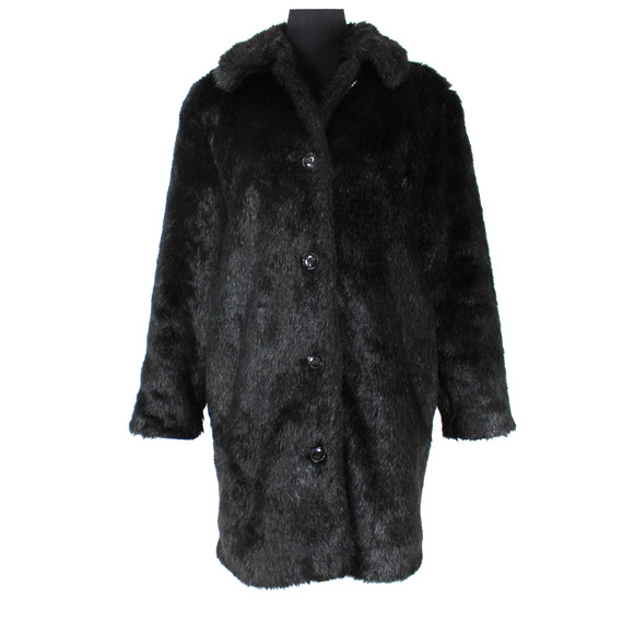 Frame Faux Fur Coat Black Button Up Mid Length Collared Jacket Size Small S - Picture 1 of 7